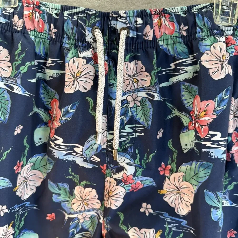 Ron Jon Surf Shop Mens Size XXL 2XL Blue Tropic Floral Lined Swim Trunks Shorts